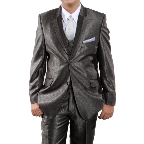 Boys Sharkskin 5-Piece Taupe Suit Set by Tazzio